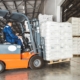 Side view of forklift material handling