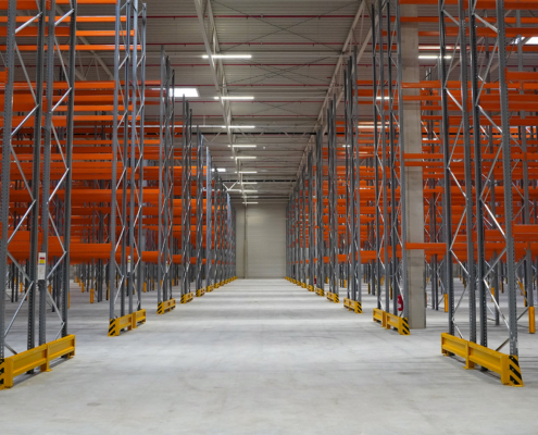 Front view of empty warehouse racking