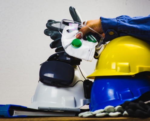 Protective equipment sitting on table