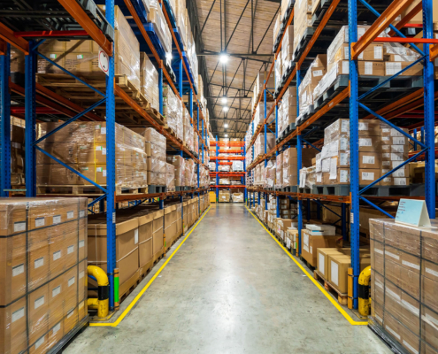 Front view of pallet racking system in warehouse