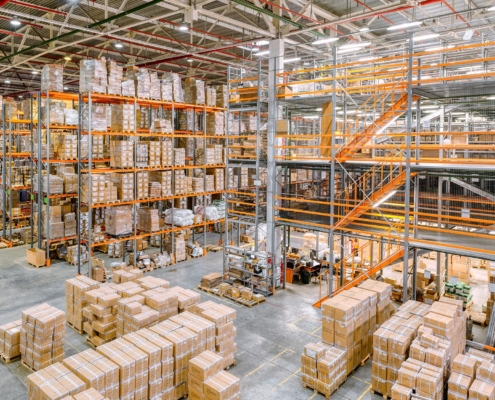 Pallet racks in large warehouse