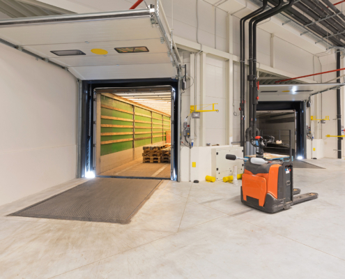 loading dock door opened to truck